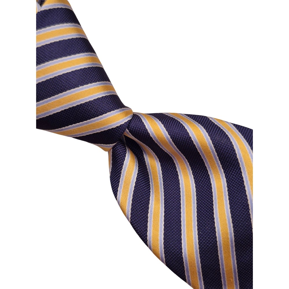 Paul Stuart Mens Navy Blue Yellow Gold Striped Silk Necktie Business Formal Tie